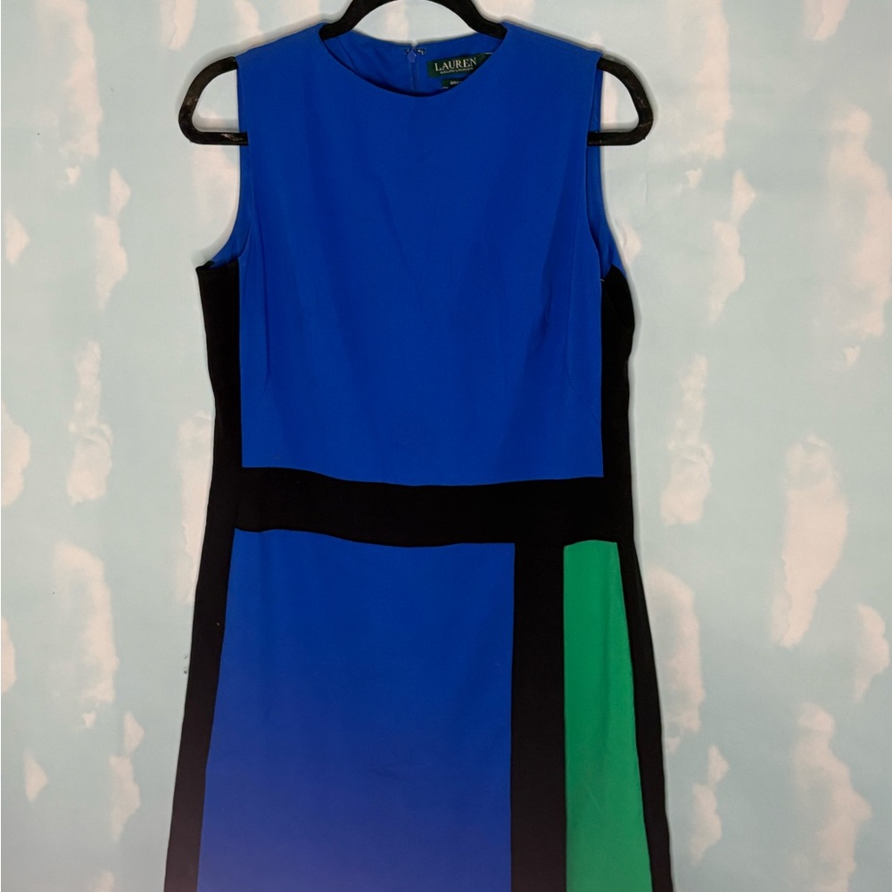 Ralph Lauren Blue and Green Colorblock Midi Dress